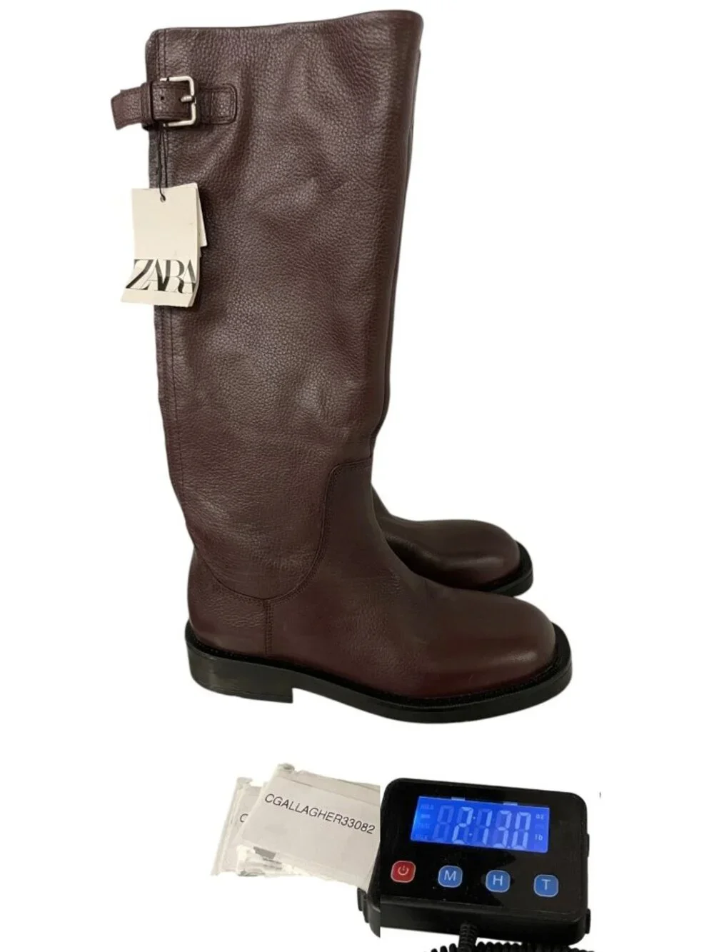 Zara Womens Leather Boots High Buckle EU 37 US 6.5 Burgundy Red 1017/410 NWOB
